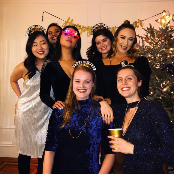 Blue Crushed Satin Mock Neck Dress - Picture 4 of 5